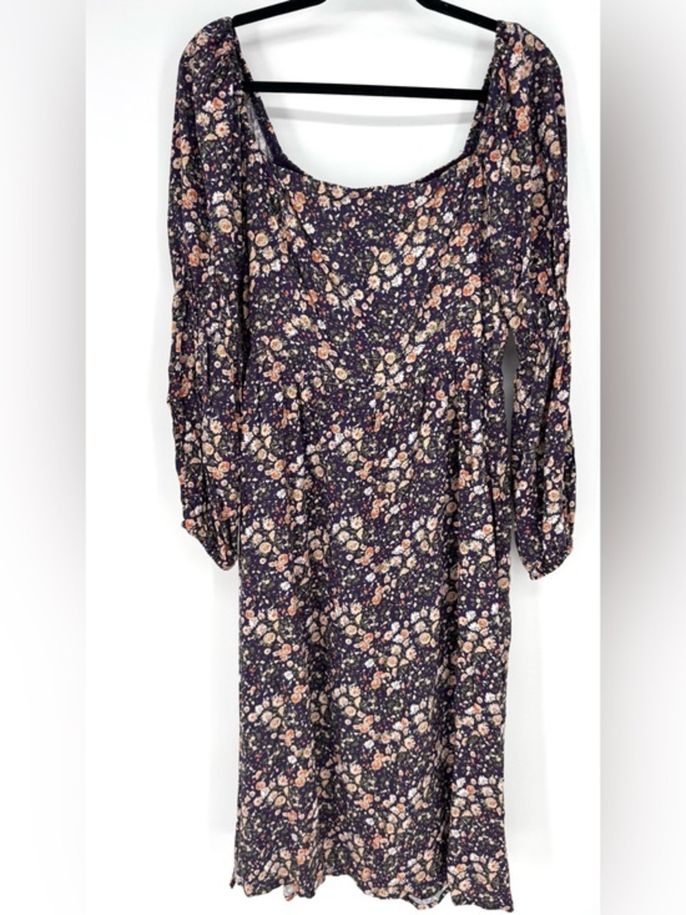 Lost + Wander whimsy boho smock Navy Floral Long Sleeve Midi Dress